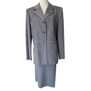 Evan Picone Skirt Suit Blazer A-line Women’s Sz 16 Gray Mini Check Long Sleeve